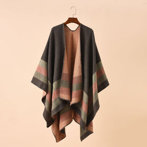 Double-sided Color Matching Plaid Cashmere-like Shawl Outer Match Cape Coat My Store