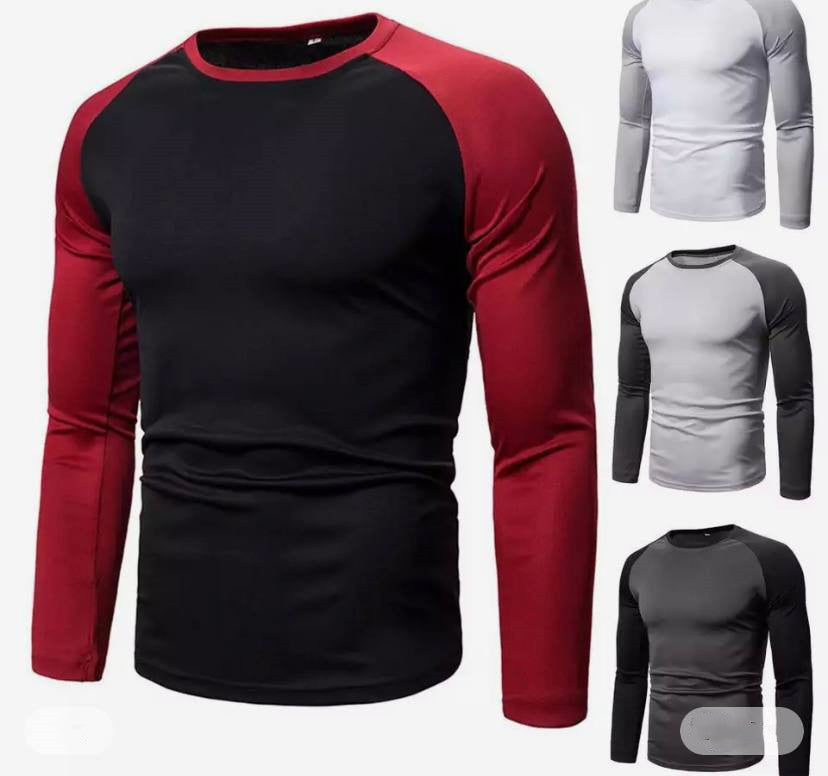 Men's Color-block Long-sleeved Top With Stitching Round Neck My Store