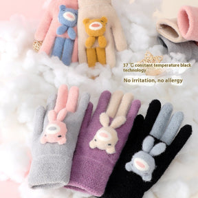 Five Finger Gloves Simple All-match Cartoon Cute Thickening Windproof My Store