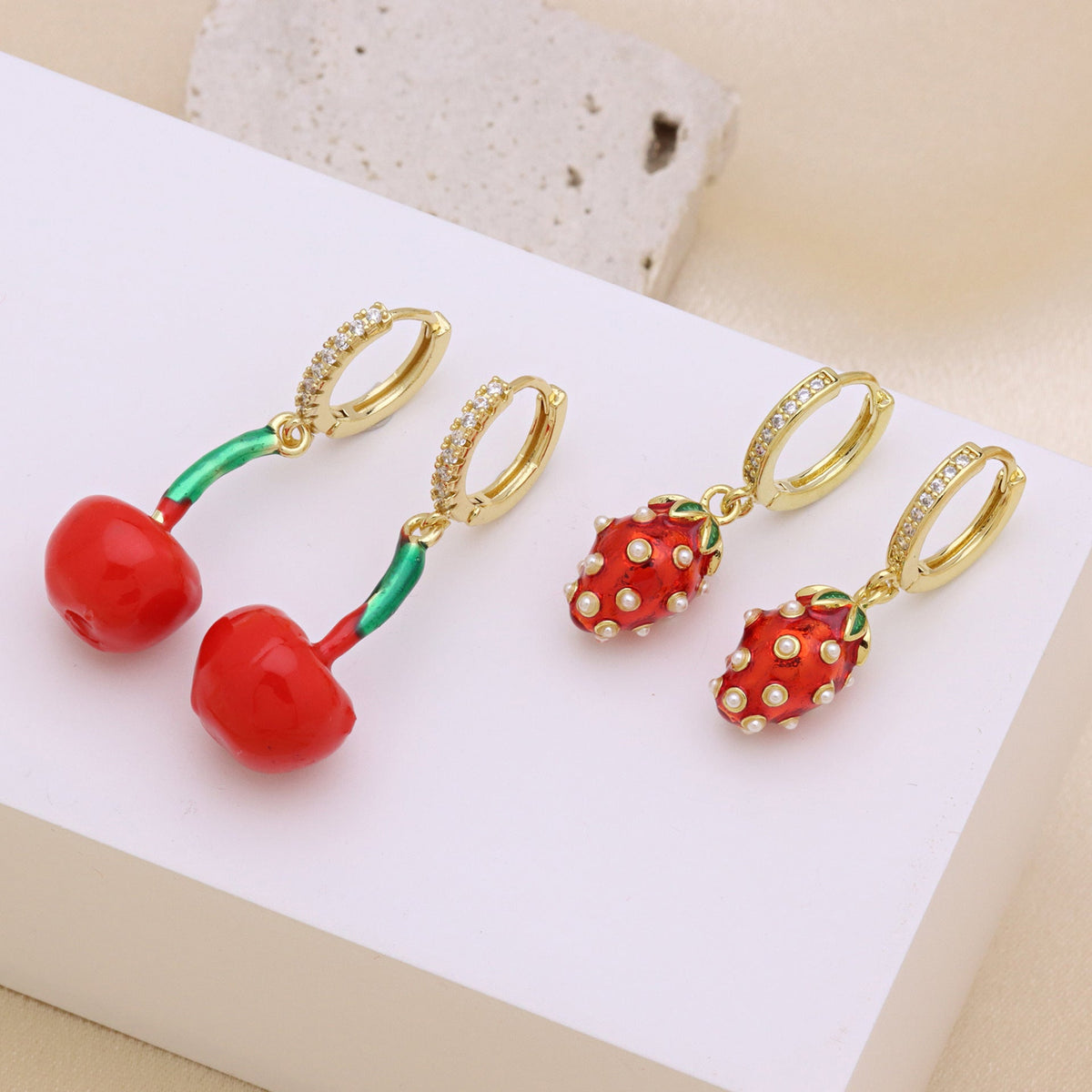 Fashion High Sense Colorful Oil Necklace Fruit Strawberry Cherry Personalized And Simple Earrings My Store