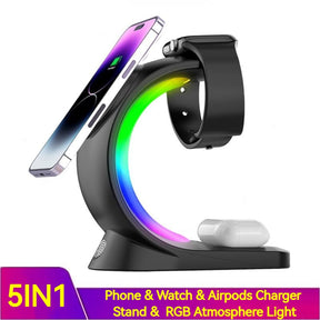 4 In 1 Magnetic Wireless Charger Fast Charging For Smart Phone Atmosphere Light Charging Station For Airpods Pro I-phone Watch My Store