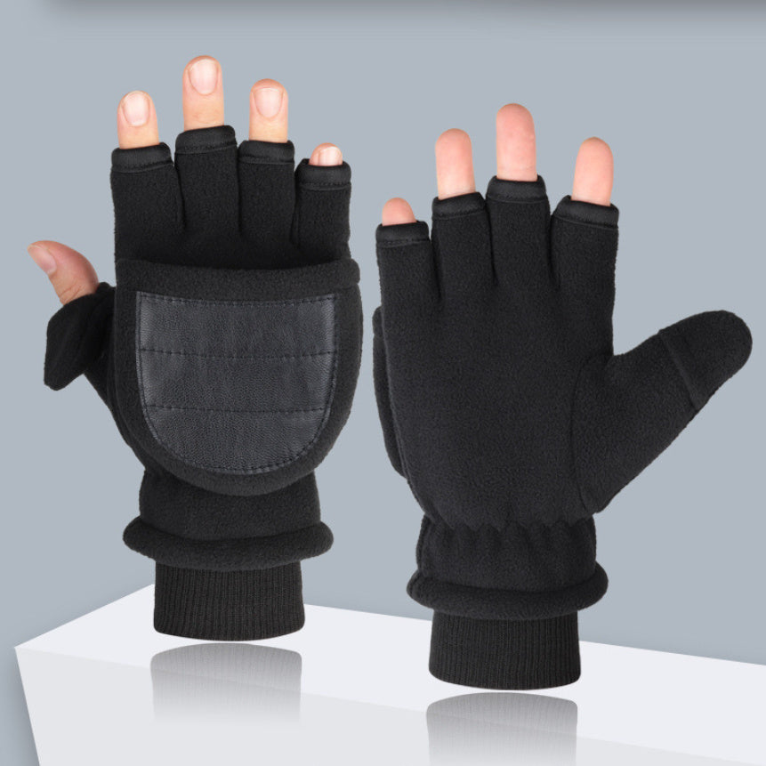 Double-layer Velvet Gloves Flip Touch Screen Half Finger Gloves My Store