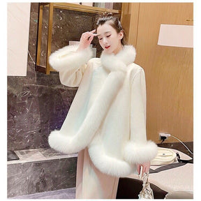 Artificial Fur Mid-length Coat Women's Woolen Cloak My Store