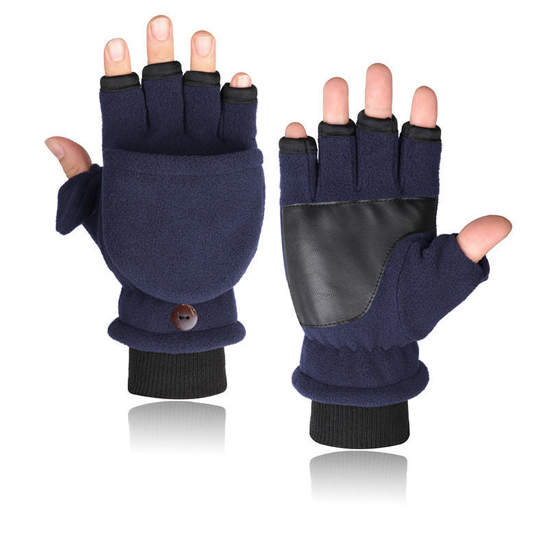 Double-layer Velvet Gloves Flip Touch Screen Half Finger Gloves My Store