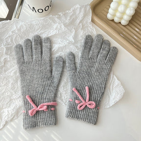 Autumn And Winter New Bow Pure Color Warm Keeping Finger Gloves My Store