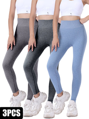 3 Pack Yoga Leggings Ribbed Seamless Workout High Waist  Over Athletic Exercise Leggings My Store