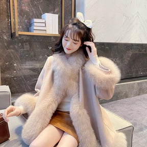 Artificial Fur Mid-length Coat Women's Woolen Cloak My Store