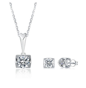 S925 Sterling Silver Inlaid Moissanite Stud Necklace Two Piece Set My Store