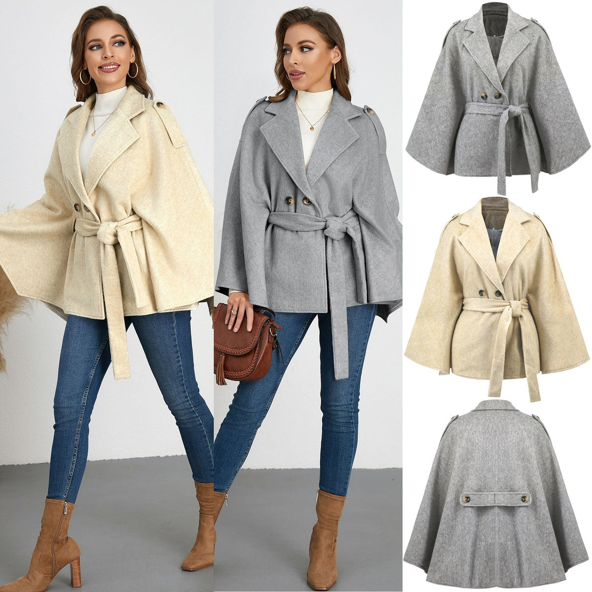 Bandage Coat Batwing Sleeve Lapel Woolen Coat My Store