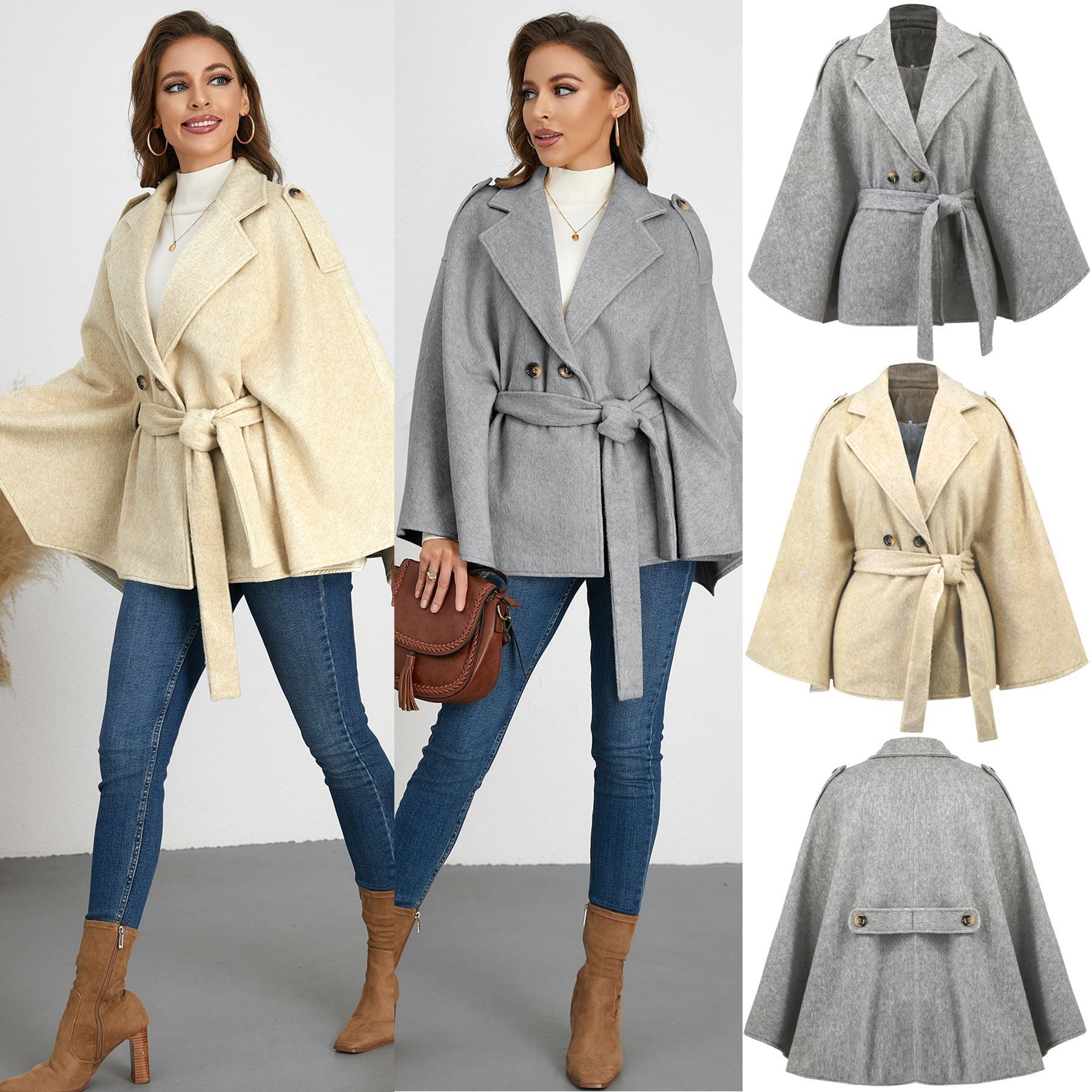 Bandage Coat Batwing Sleeve Lapel Woolen Coat My Store