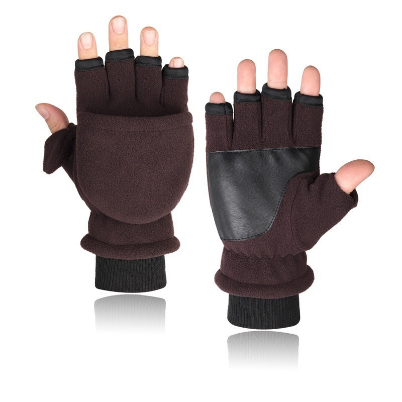 Double-layer Velvet Gloves Flip Touch Screen Half Finger Gloves My Store