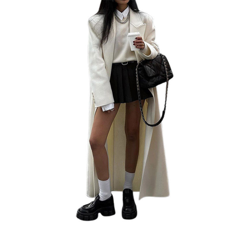 High-grade Double-sided Woolen White Elegant Slimming Draping Trench Coat My Store