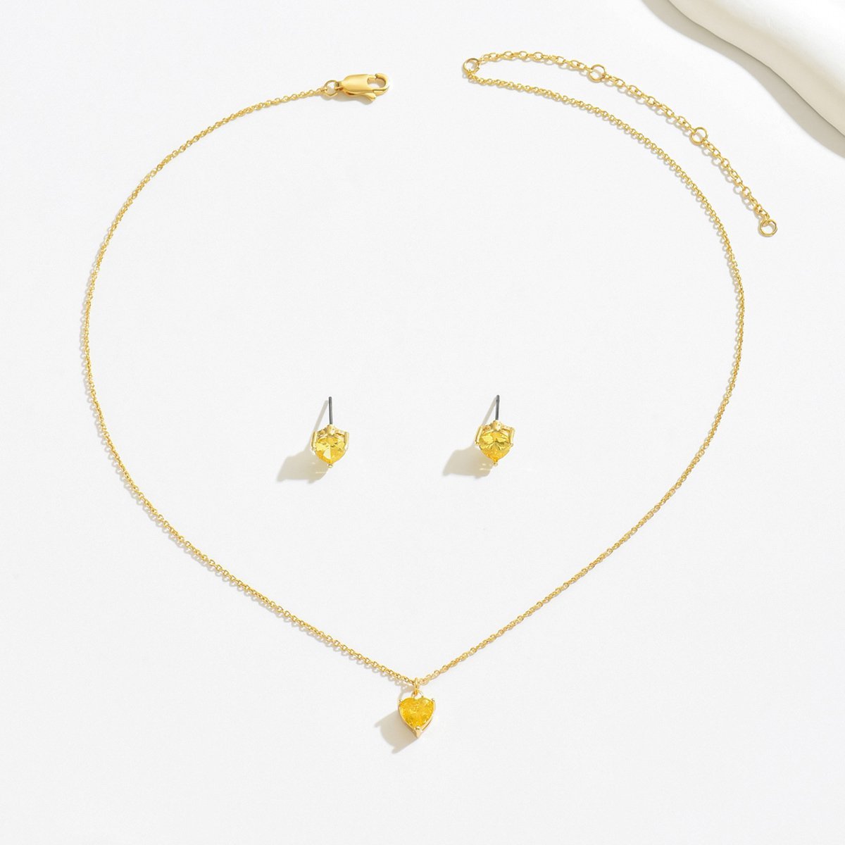 Elegant Heart-Shaped Yellow Crystal Pendant  Necklace And Stud Earrings Set My Store