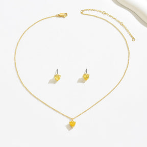 Elegant Heart-Shaped Yellow Crystal Pendant  Necklace And Stud Earrings Set My Store