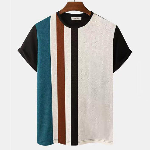 Striped 3D Printed Short Sleeve Knitted Mesh Top My Store