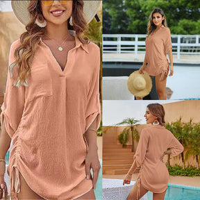 European And American Drawstring Blouse Collar Beach Jacket Head Bikini My Store