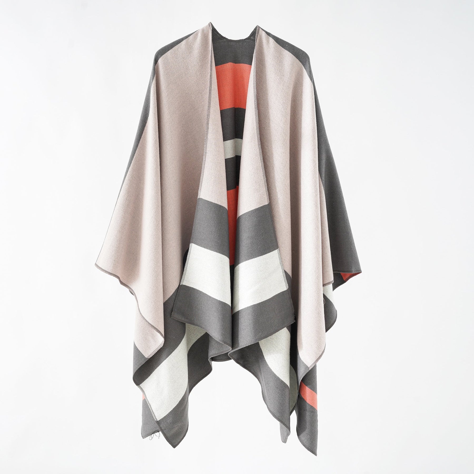 Double-sided Color Matching Plaid Cashmere-like Shawl Outer Match Cape Coat My Store