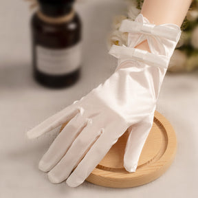 White Satin Short Gloves Lace Pearl Accessories My Store