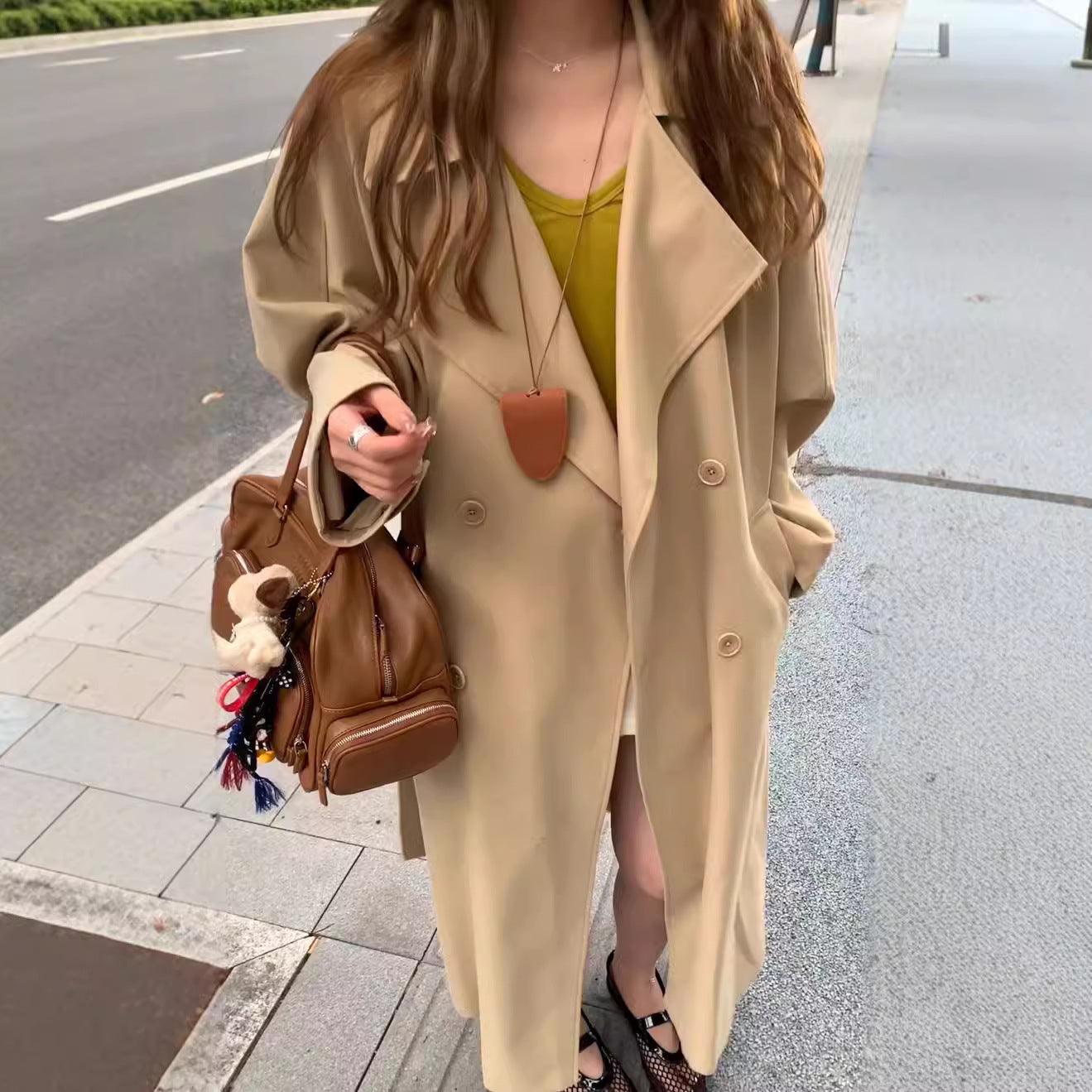 Early Autumn Lapel Long Trench Coat Raglan Sleeve Wide Version My Store