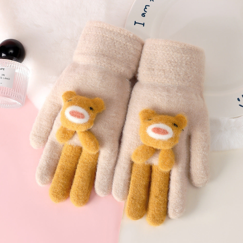 Five Finger Gloves Simple All-match Cartoon Cute Thickening Windproof My Store