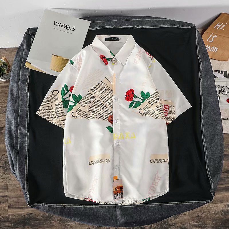 Casual Loose Half Sleeve Shirt Printed Men's Top My Store