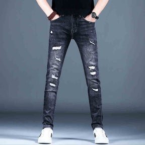 Ripped Fleece Padded Jeans Men's Stretch Casual Slim-fit Pants My Store