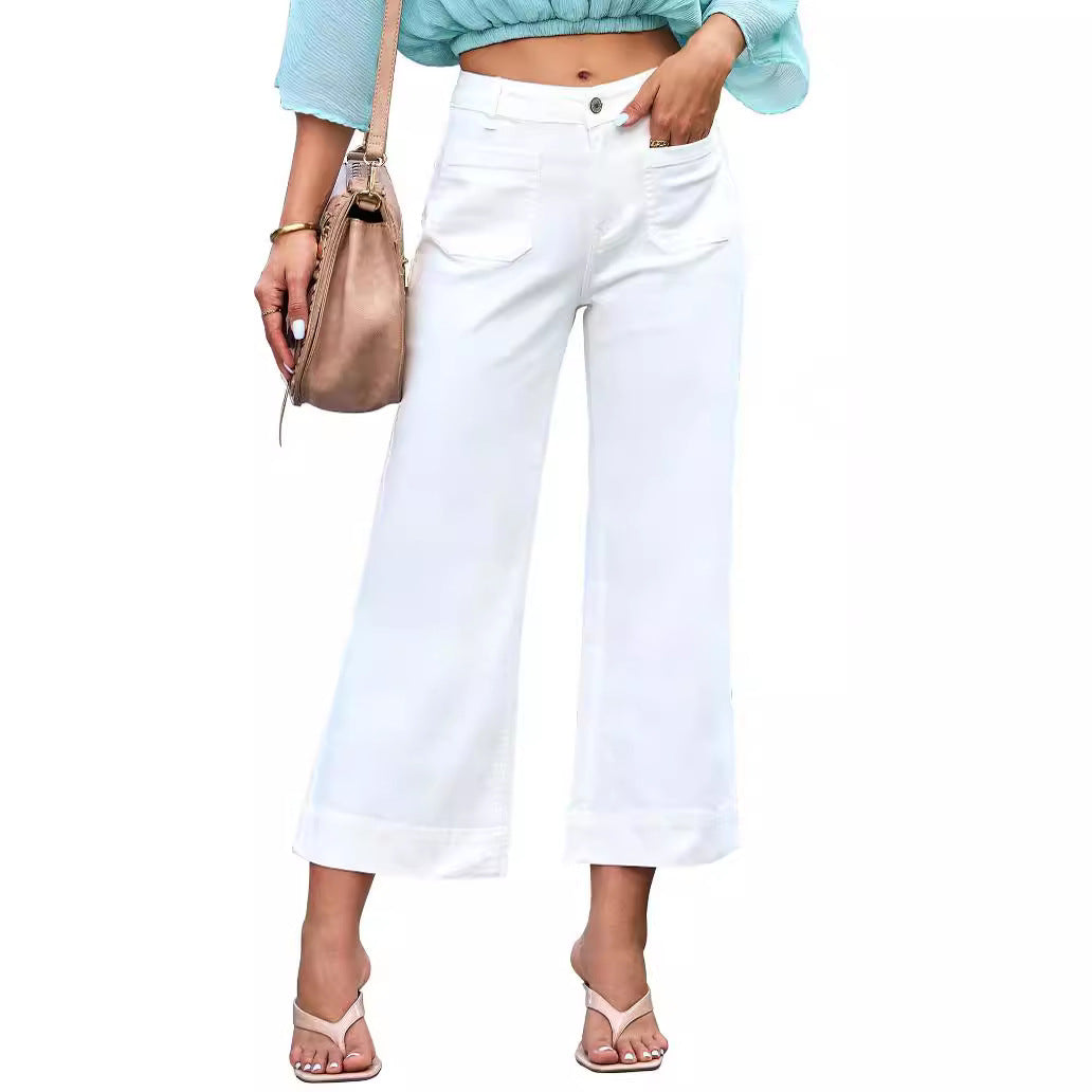 Slimming And Wide Leg Straight-leg Pants Washed Jeans Cropped Pants My Store