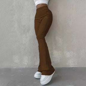 Casual Rib Simple Slim Fit Leggings Solid Color High Waist Fashion Trousers My Store