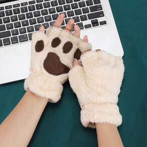 Women Plush Cat Paw Claw Gloves Warm Bear Paw Fingerless Mittens Winter Gloves My Store