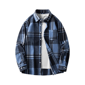 Cross-border Foreign Trade Men's Autumn And Winter New Plaid Plus Size Long-sleeved Shirt Casual Coat Thickened Flannel Shirt Men My Store