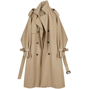 Small Trench Loose Double-breasted Mid-length Elegant Draping Casual Coat My Store