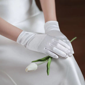 White Satin Short Gloves Lace Pearl Accessories My Store