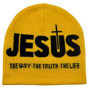 Jacquard Brimless Knitted Hat JESUS Letters Autumn And Winter Wool Sleeve Cap My Store