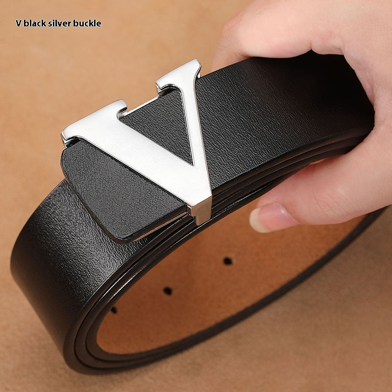 Factory Direct Sales Retro Smooth Genuine Leather Pure Cowhide Letter V Pants Belt My Store