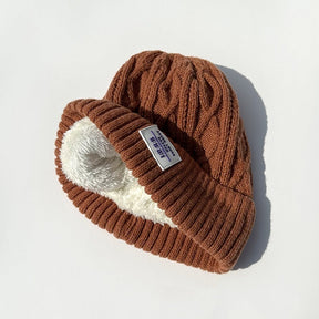 Woolen Cap Female Fleece Lined Padded Warm Keeping Knitted Hat My Store