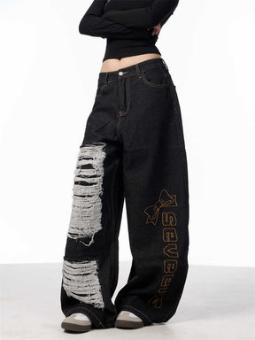 Retro Alphabet Embroidered Jeans Women's Loose Straight Wide-leg Pants My Store