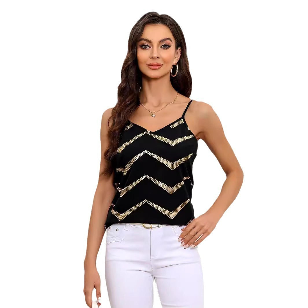 Women's V-neck Bronzing Back Cross Backless Sling Top My Store