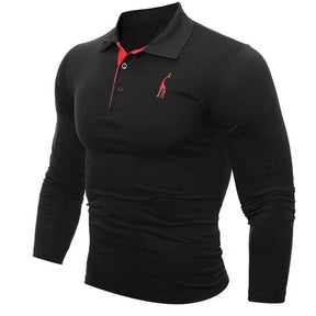 Embroidered Deer Digital Polo Collar Men's Long Sleeve My Store