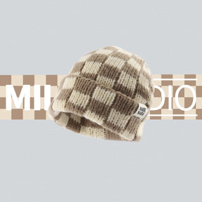 Autumn And Winter Warm Contrast Color Chessboard Plaid Woolen Cap My Store