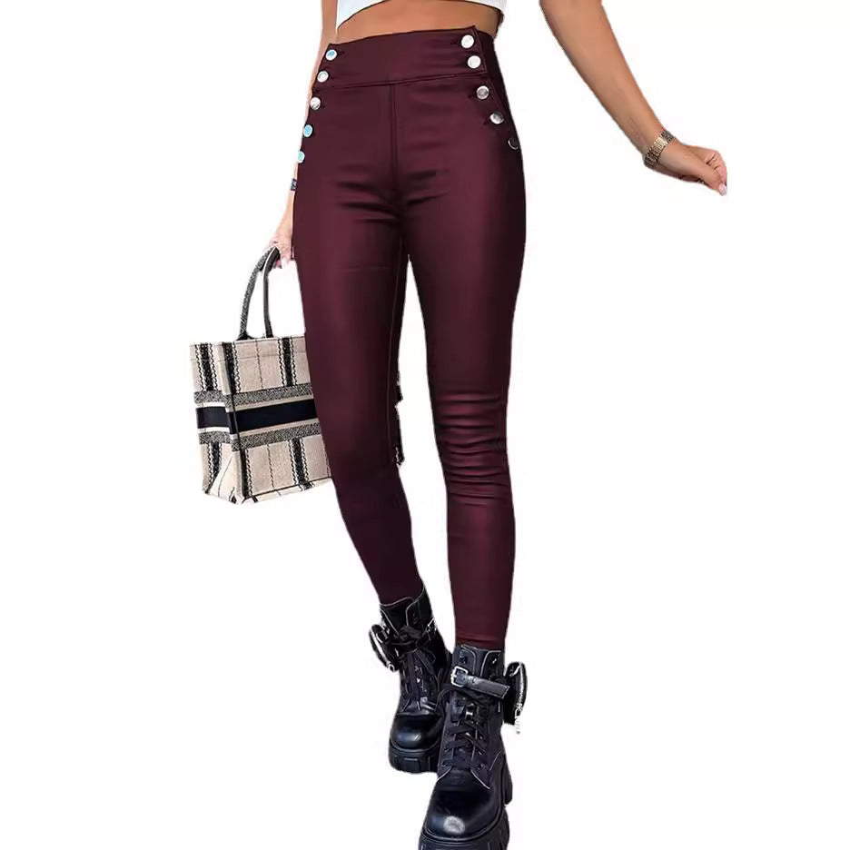 High Waist PU Leather Slim Fit Hip Raise Long Pants My Store