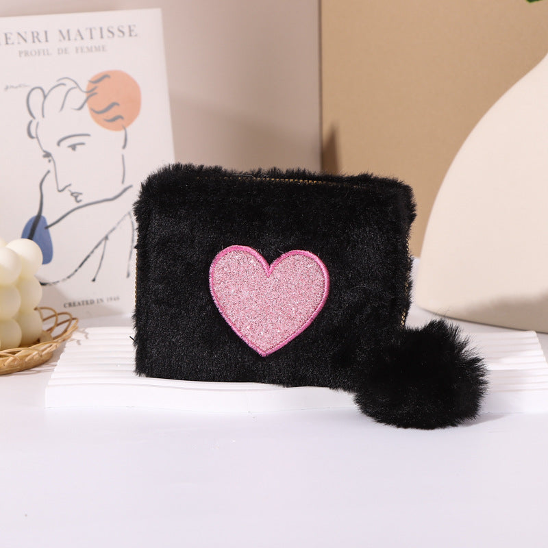 Plush Coin Purse Love Embroidered Zipper My Store