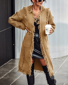 Lapel Tassel Long Knitted Coat My Store