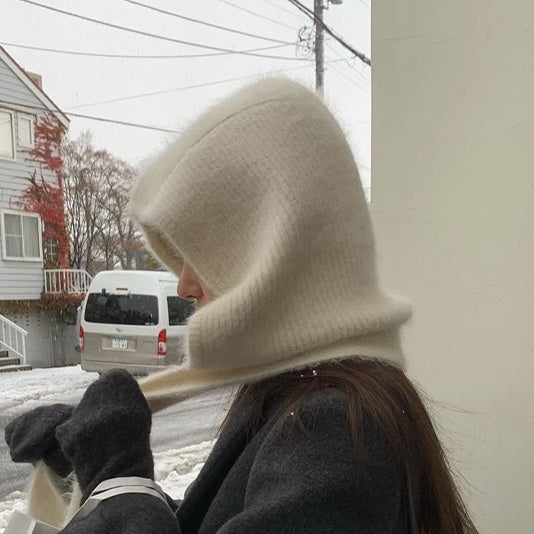 Korean Style White Plush Scarf Hat My Store