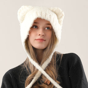 Cute Bear Knitted Hat Warm-keeping And Cold-proof Earmuffs Hat My Store