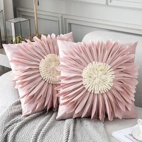 Fashion Modern Style White Throw Pillows Velvet Stitching 3D Chrysanthemum Cushion Waist Pillow Blue Cushion Case My Store