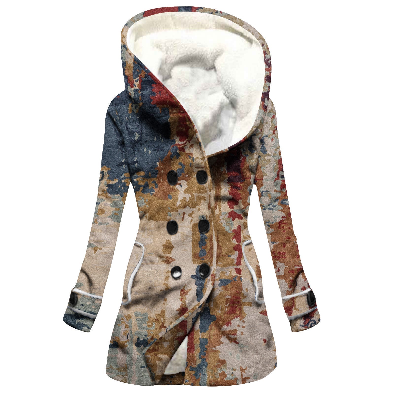 Women's Windbreaker Winter Thickened Imitation Lamb Stitching Floral Hooded My Store