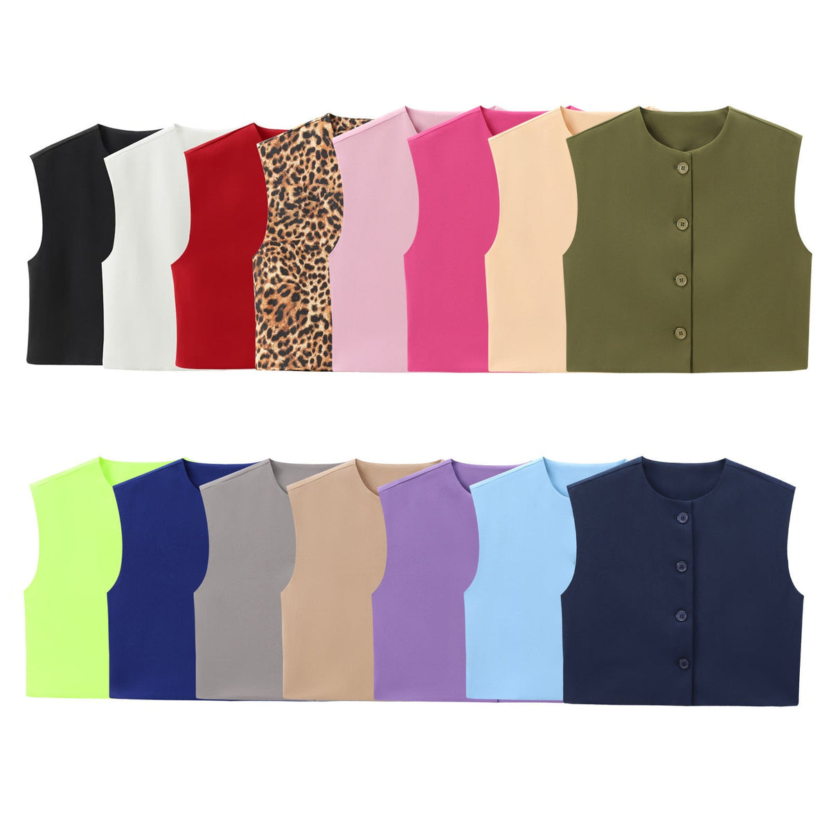 Fashion Solid Color Decorated Row Button Sleeveless Vest Top My Store