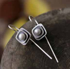 Geometric Square Distressed Pearl Earrings For Women My Store