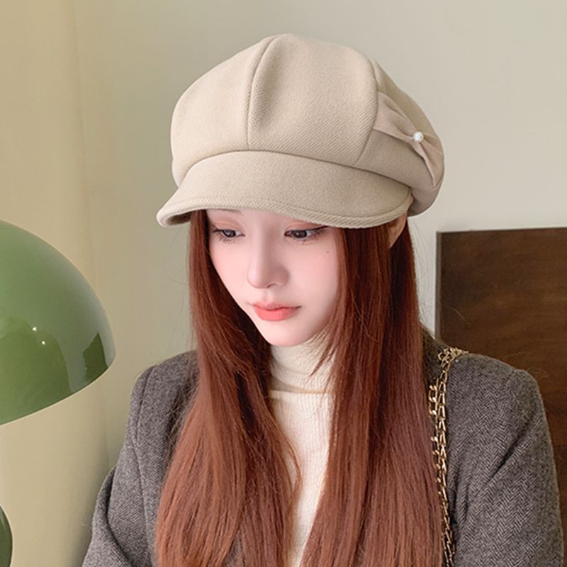 Fashion Pearl Bow Makes Face Look Small Beret Trendy My Store