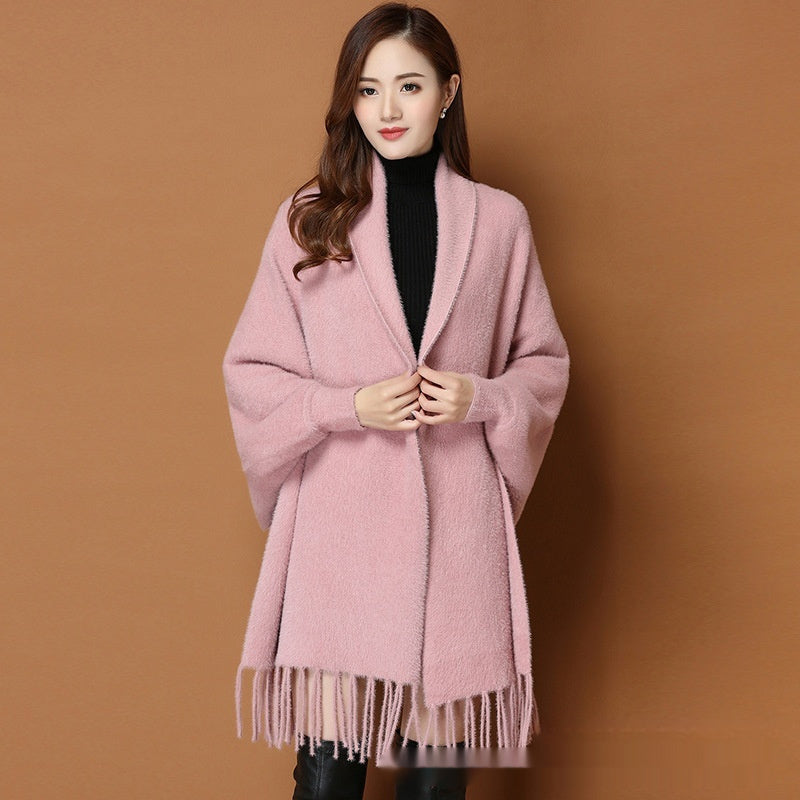 Autumn And Winter Classic Pure Color Thickened Faux Mink Sleeved Shawl Women's Scarf My Store